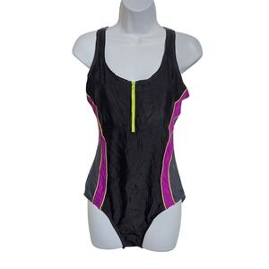 Black Zip Crisscross One Piece Swimsuit Beach‎ Resort Vacation Everlast Sport 12